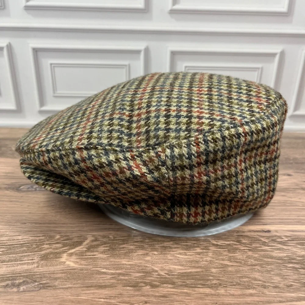 Totes Flat Cap Newsboy Mens OSFA Green Brown Plaid Wool Blend Ivy Scally Hat